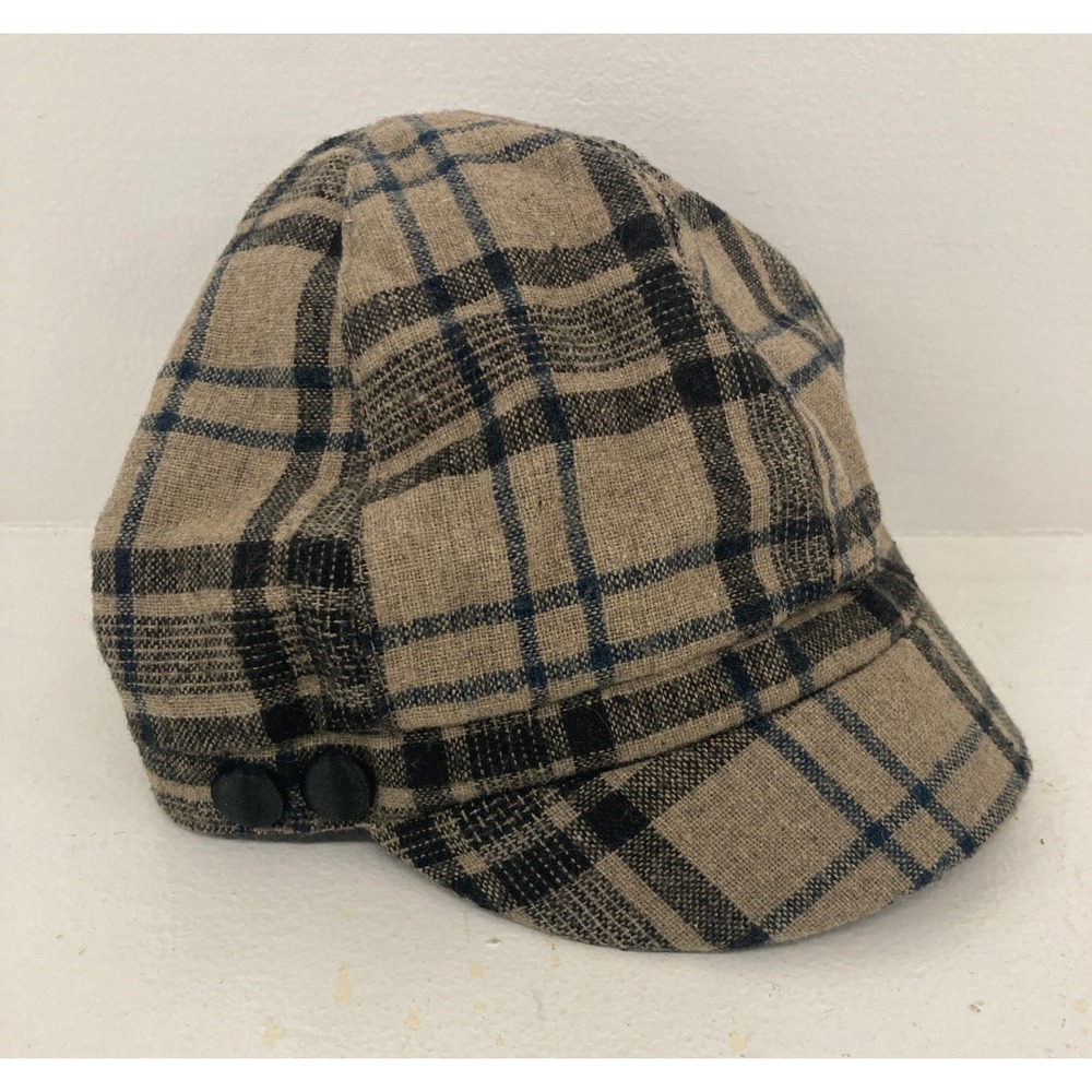 Y2K Wet Seal Newsboy Cap Womens Plaid Houndstooth Wool Blend Newsies Cabbie VTG